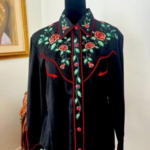 Vintage Scully Roses Ladies Western Snap Front Shirt- Size Small
